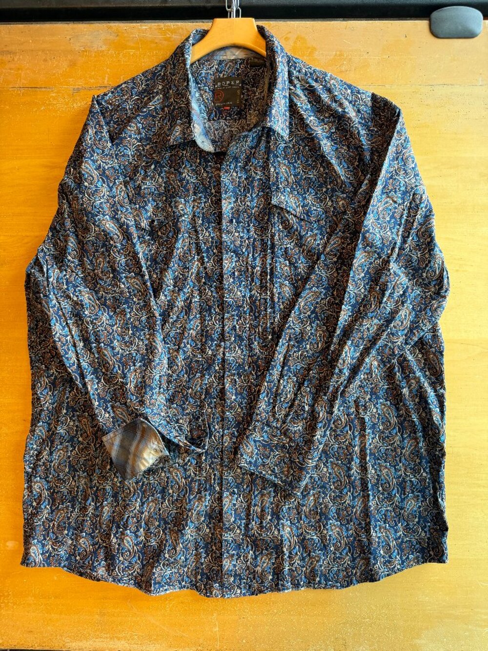Roper Long Sleeve Pearl Snap Western Shirt Blue Paisley 3XL